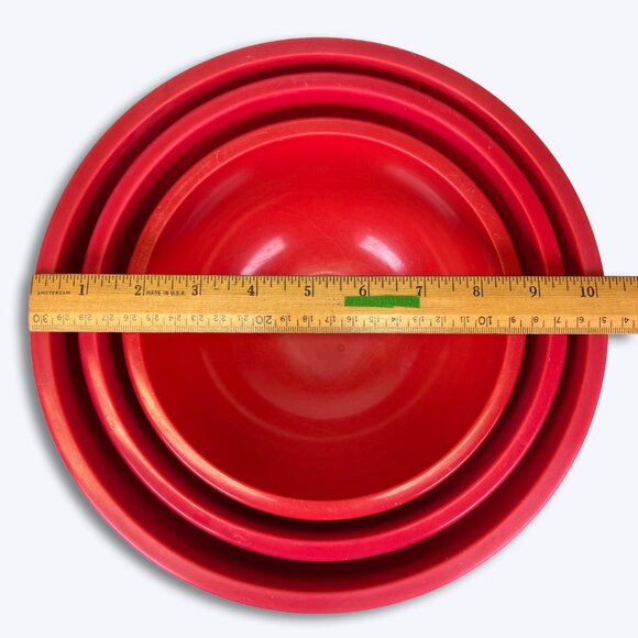 Zak Designs Red Melamine Mixing Bowls 3 Piece Set Vintage Retro Nesting Kitchen - Picture 6 of 7